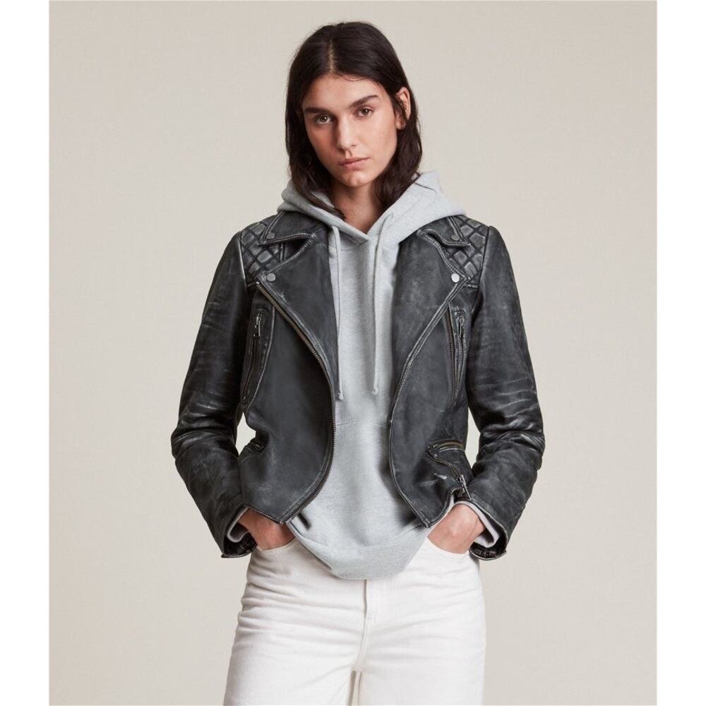 ALLSAINTS Vintage Cargo Leather Biker‎ Jacket Size 0